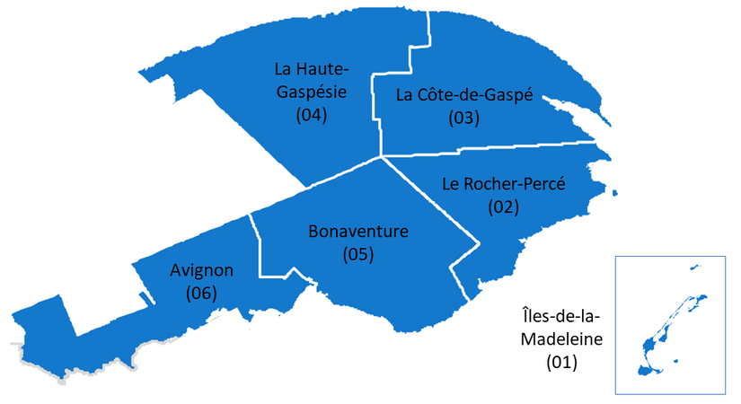 Carte de la Gaspésie–Îles-de-la-Madeleine en 2022
