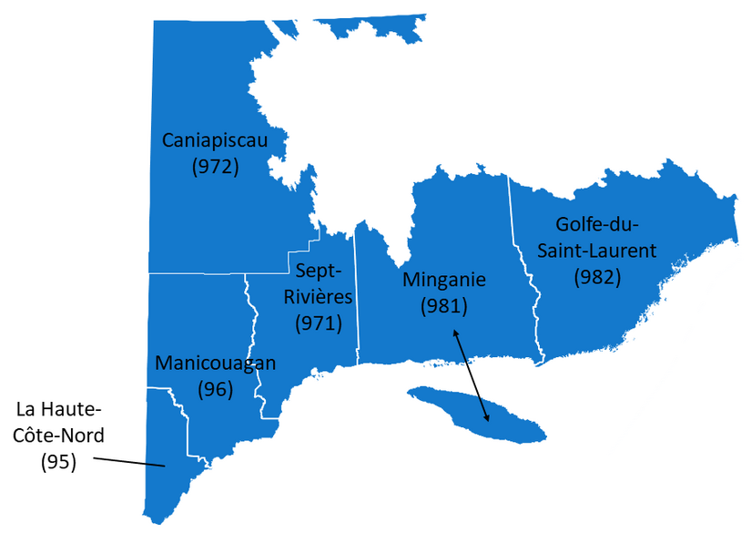 Carte du Nord-du-Québec en 2022 Carte du Côte-Nord en 2022