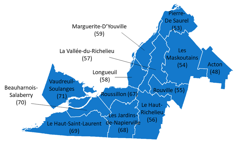 Carte de la Montérégie en 2022 Carte de la Montérégie en 2022