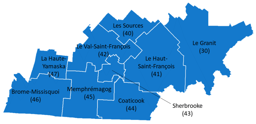 Carte de l'Estrie en 2022