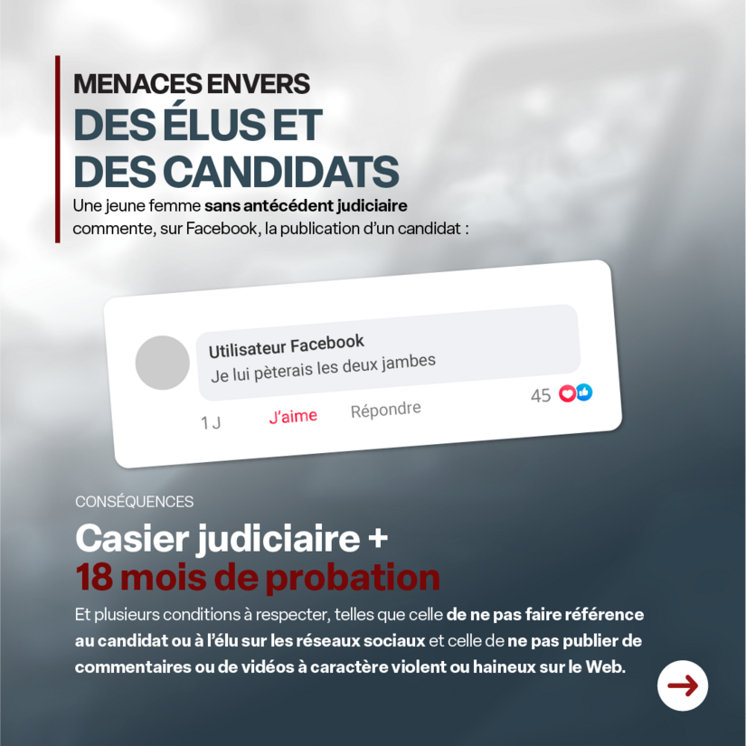 Exemple d'une publication de menace fictive d'une jeune femme sur Facebook Texte d'une publication fictive sur Facebook de menace signée par une jeune femme sans antécédent judiciaire