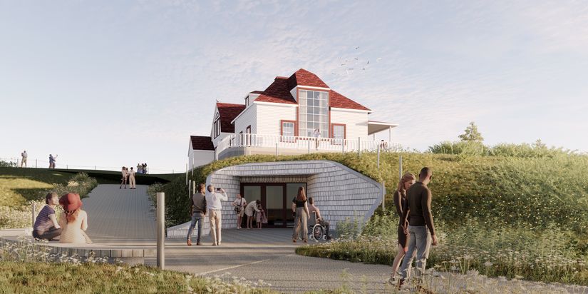 Espace bleu de la Gaspésie, villa Frederick-James, à Percé. Vue de l'entrée. Vue de l'entrée de la villa Frederick-James, espace bleu de la Gaspésie, à Percé.