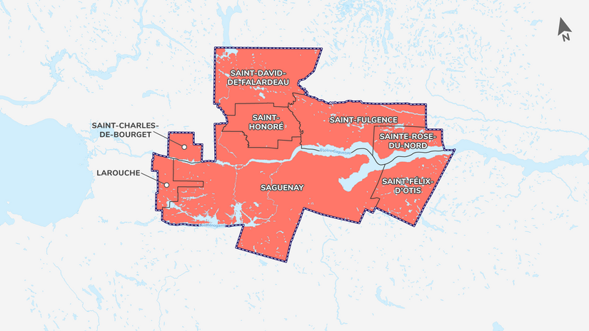 Carte présentant le territoire d’enquête origine-destination de la région de Saguenay de 2015