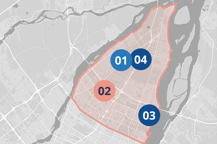 Carte Est de Montréal, projets de développement économique