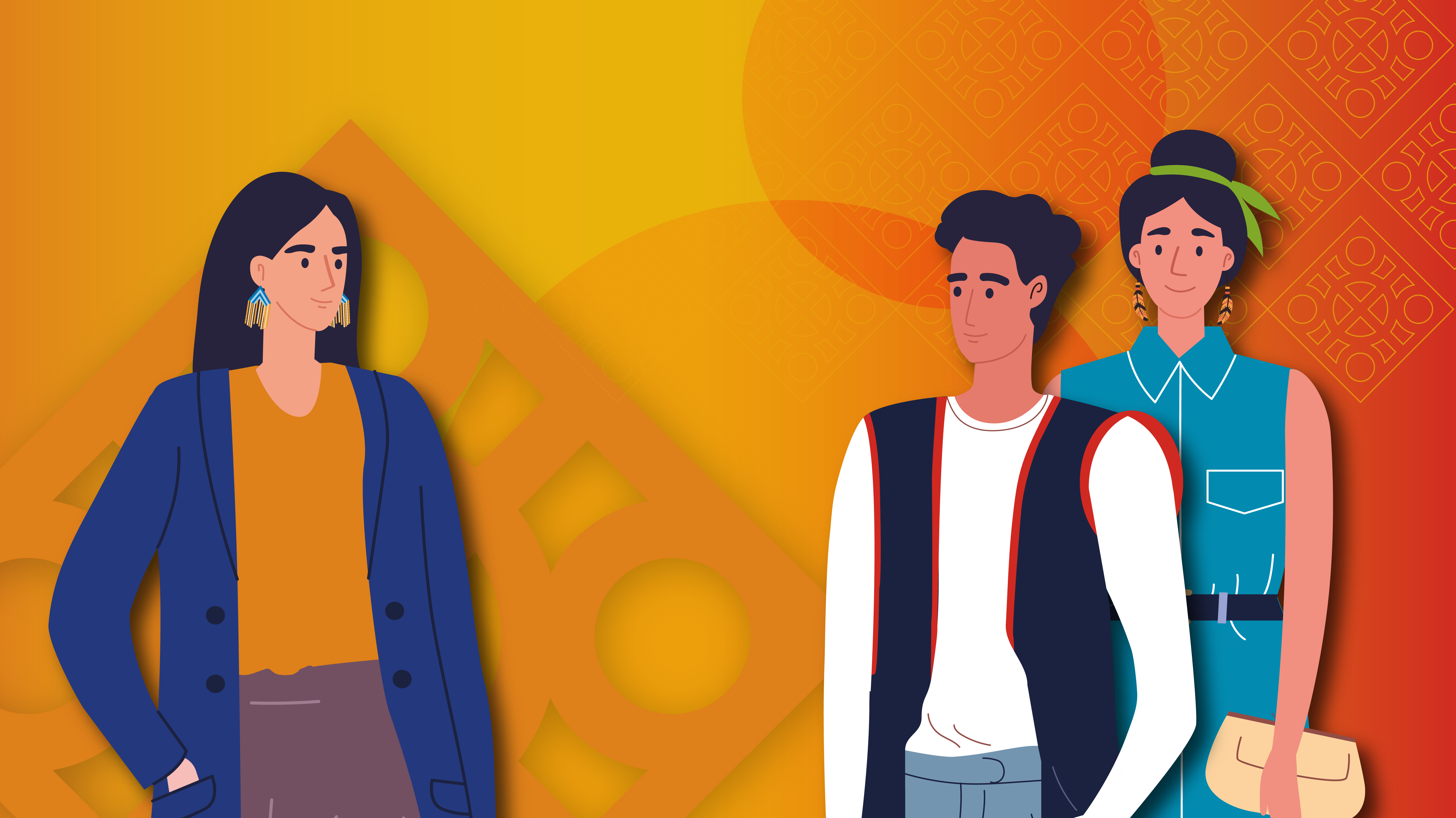 Trois jeunes autochtones sur fond orange