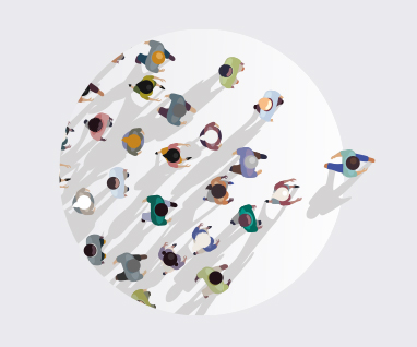 Illustration d'un groupe de personne se dirigeant vers la même direction..