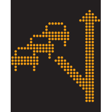 Un pictogramme lumineux composé d’une flèche pointant vers le haut. Trois automobiles sont en ligne à sa gauche.