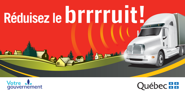 Visuel pour impression du panneau de sensibilisation « Réduisez le brrrruit » en format 1,22 m x 2,44 m (4 pi x 8 pi).