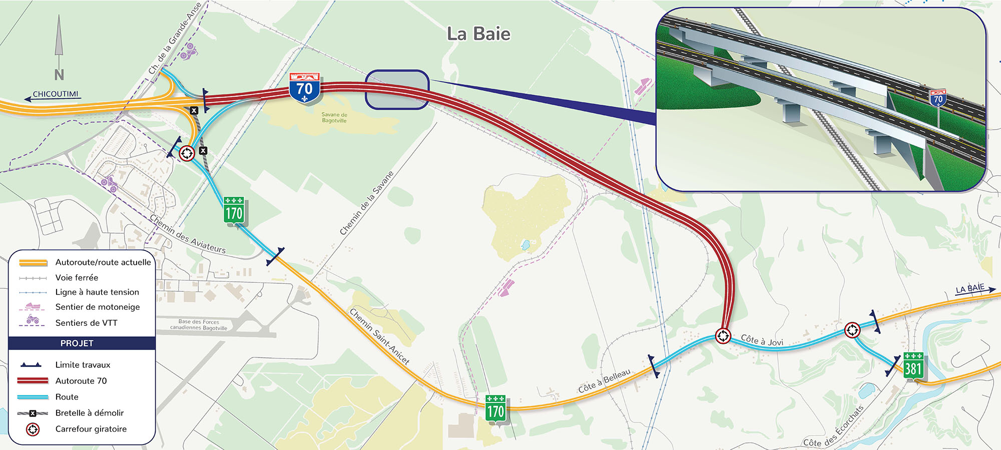 Construction de l’autoroute 70 entre le chemin de la GrandeAnse et La