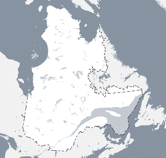 Carte qui situe l’aire de répartition de l’éperlan arc-en-ciel de la population du sud de l’estuaire du Saint-Laurent au Québec.