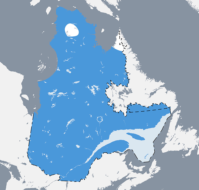 Carte qui situe l’aire de répartition de l’omble de fontaine au Québec.