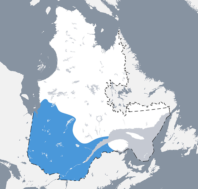 Carte qui situe l’aire de répartition de la perchaude au Québec.