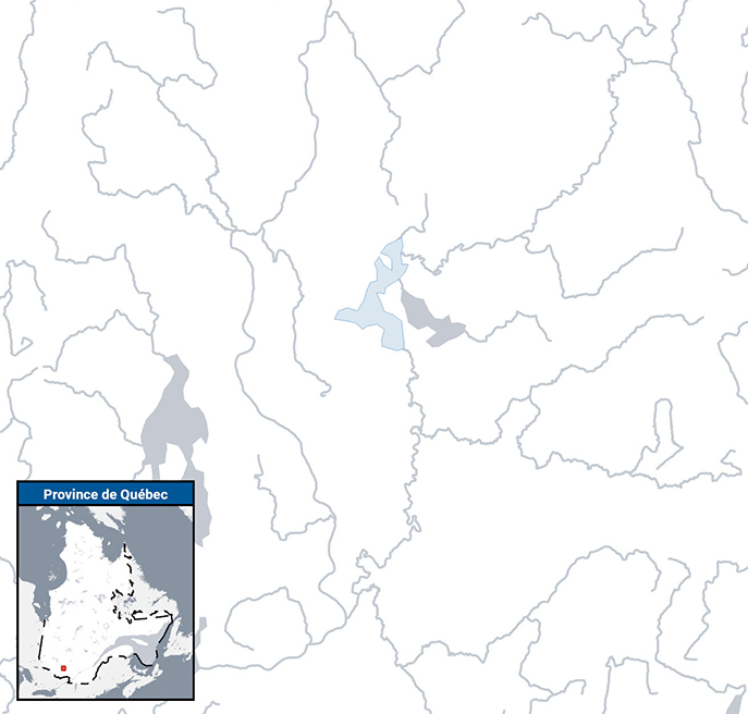 Carte qui situe l’aire de répartition du cisco de printemps au Québec.