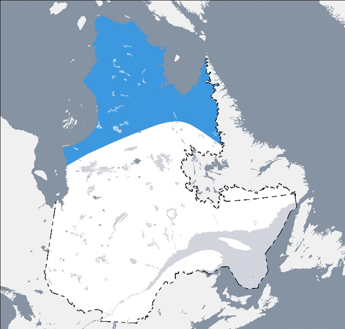 Carte de l’aire de répartition du lièvre arctique au Québec
